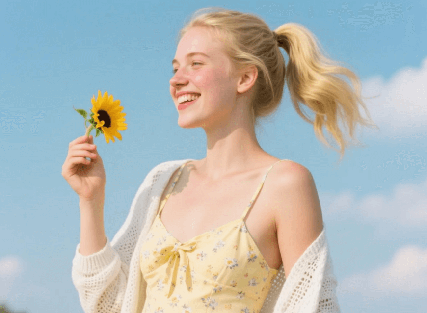 A photo of a woman in seasonal wear