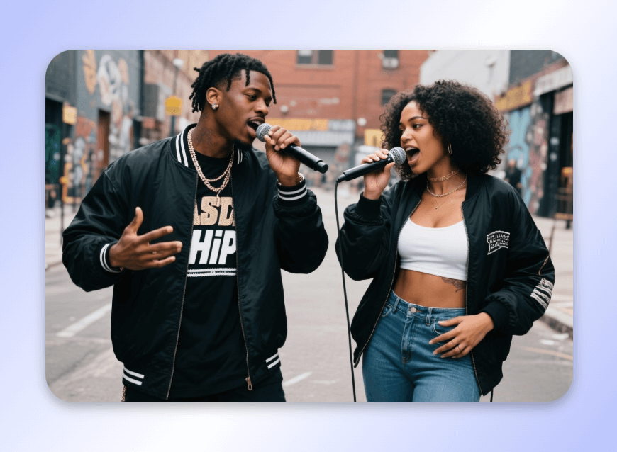 A rap battle between a black man and a lack woman