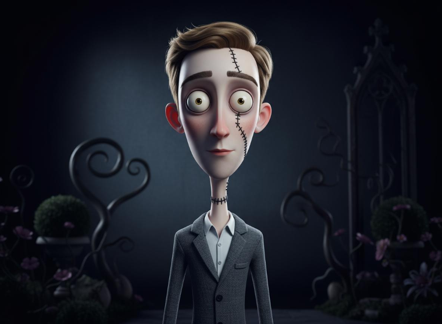 Un homme dans le style de Tim Burton dans une scène effrayante