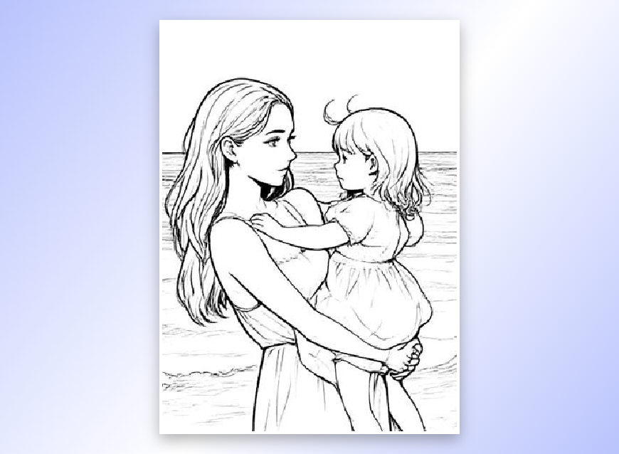 A woman hugs her younger self in skecth style