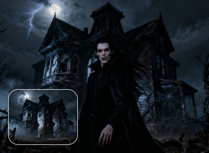 Add a ghost to a dark castle scene