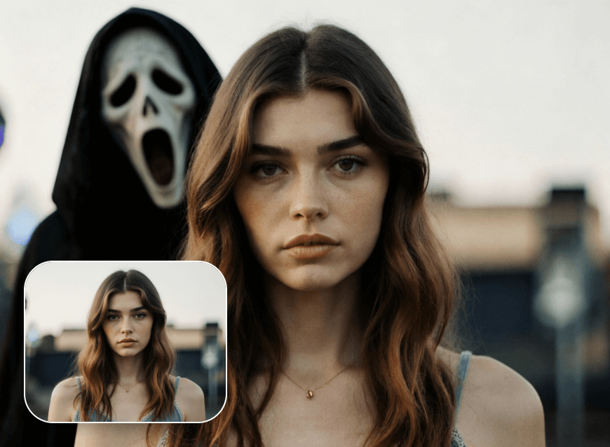 Add a ghost to a photo of a single lady