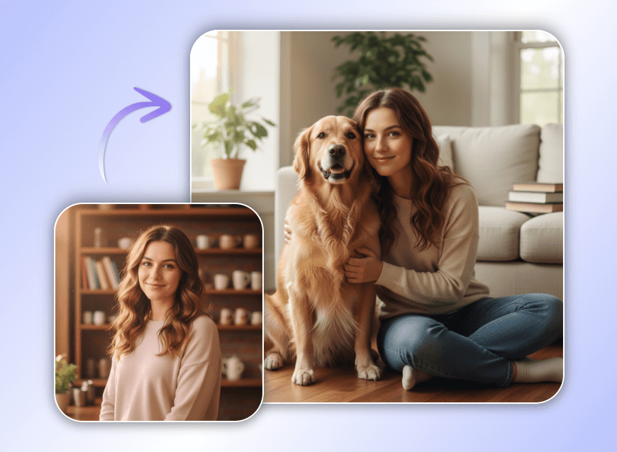 Add a photo of a woman to a pet photo