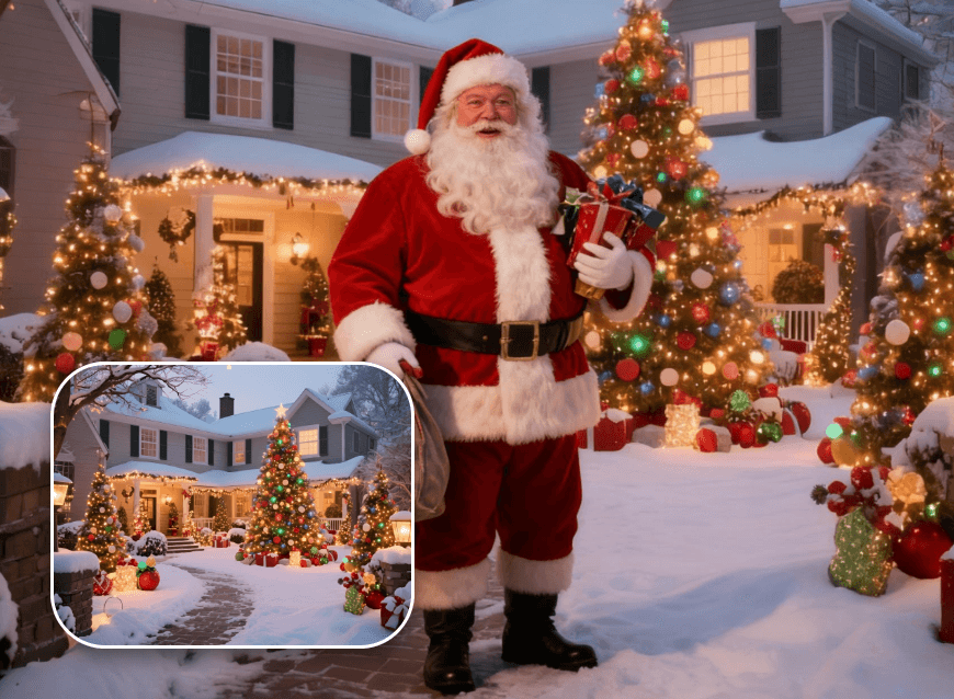 Add a santa claus to the empty background photo