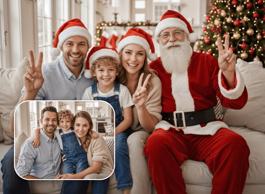 Add a santa claus to the family photo