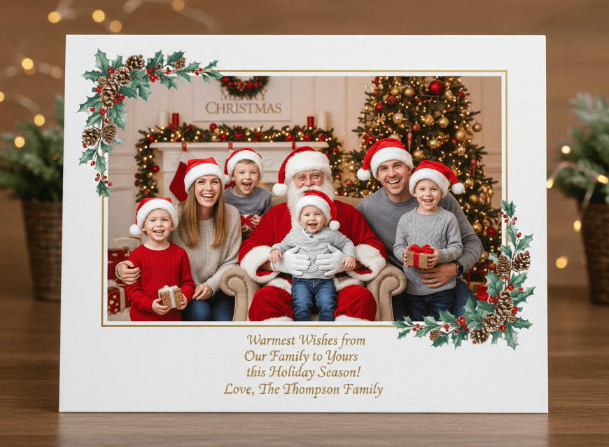 Añade un gorro de Papá Noel a una foto de un gato y conviértela en una tarjeta de Navidad