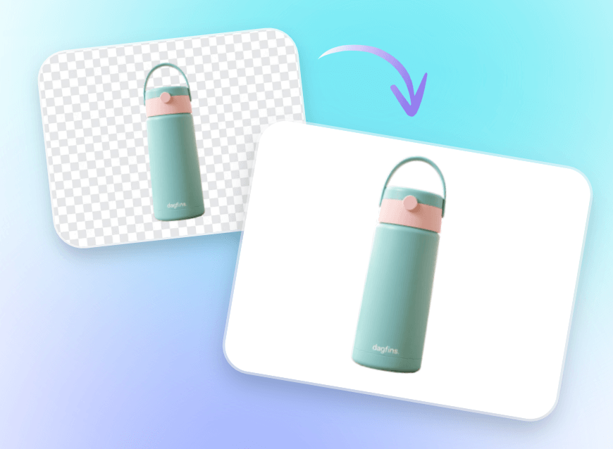 Add a white background to a water bottle image in clipfly