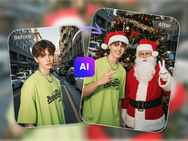 Añade a Papá Noel a una foto con el generador de imágenes AI online gratuito Clipfly