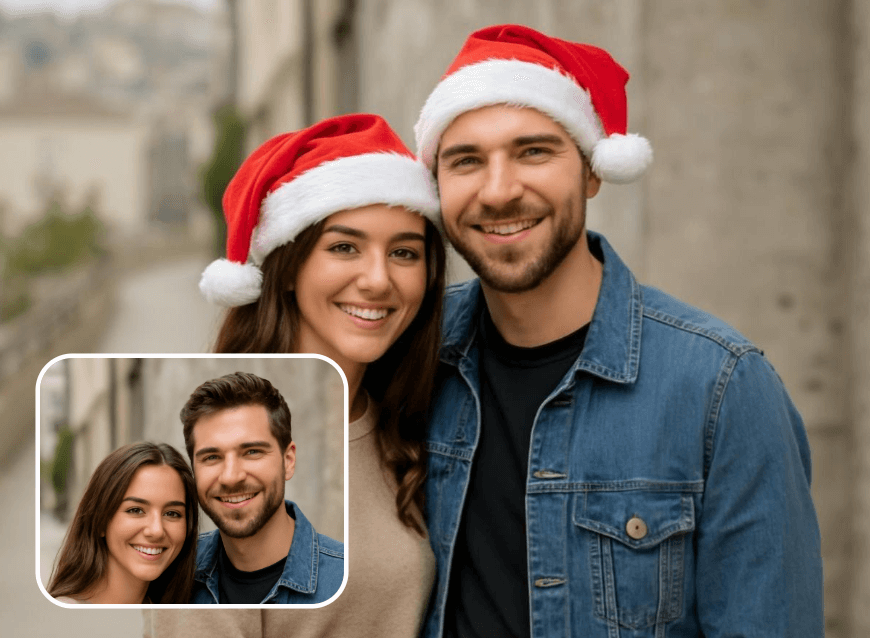 Añadir gorro de Papá Noel a una foto de pareja