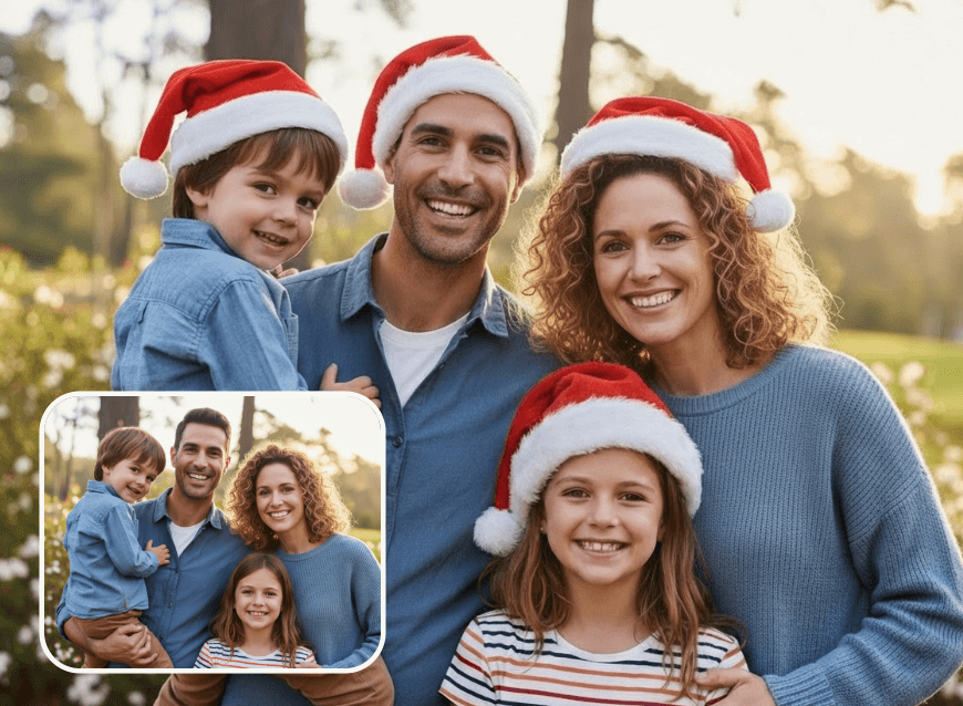 Añadir gorro de Papá Noel a una foto familiar