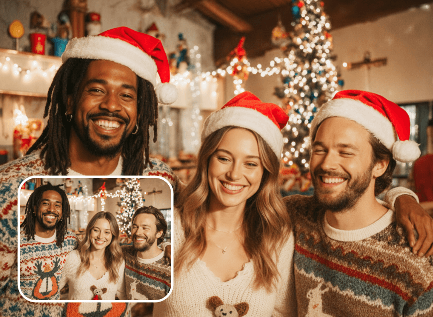 Añadir gorro de Papá Noel a una foto de fiesta con amigos