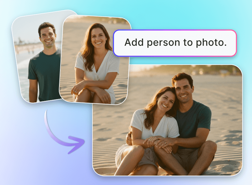 Add the photo of a woman into that of a man and create a couple photo