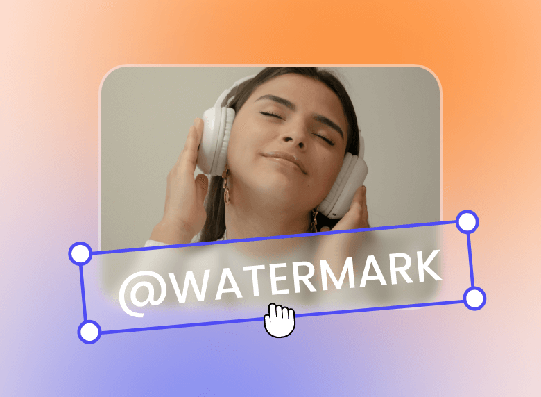 Add the watermark to a video about a girl listening to the music