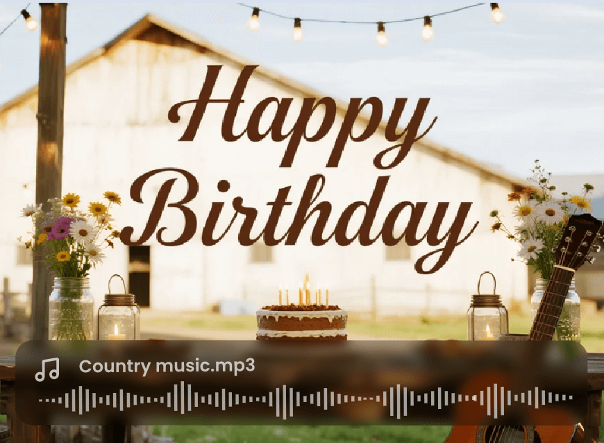 Add your ai generated country song to a digital birthday file as your unique wishes