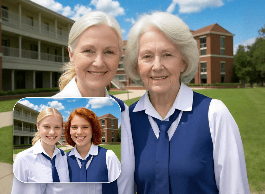 Age two teenage friends from young to old with clipfly old filter