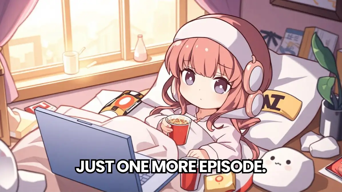 Ai anime meme featuring a kawaii anime girl lying on her bed