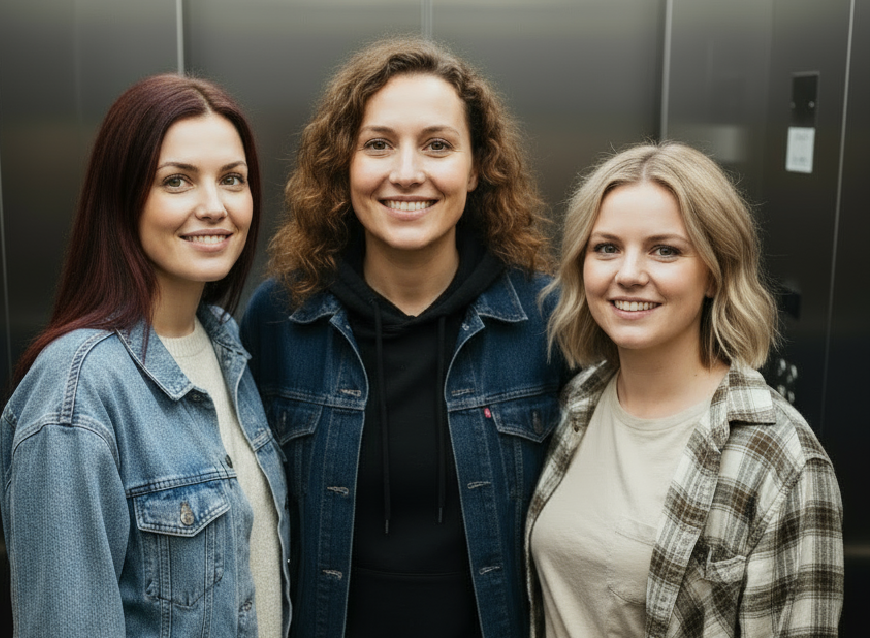 Ai elevator group photo of three women
