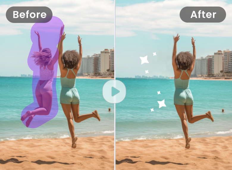 Ai object remover to erase a lady from a two people video