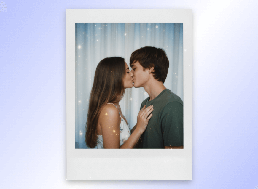 Ai polaroid photo featuring a kissing couple