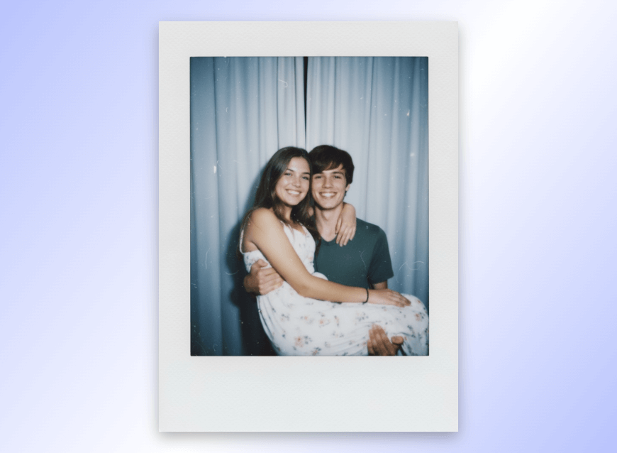 Ai polaroid photo featuring a man bridal carrying a woman