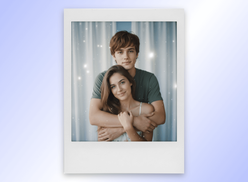 Ai polaroid photo featuring a man hugging a woman from behind