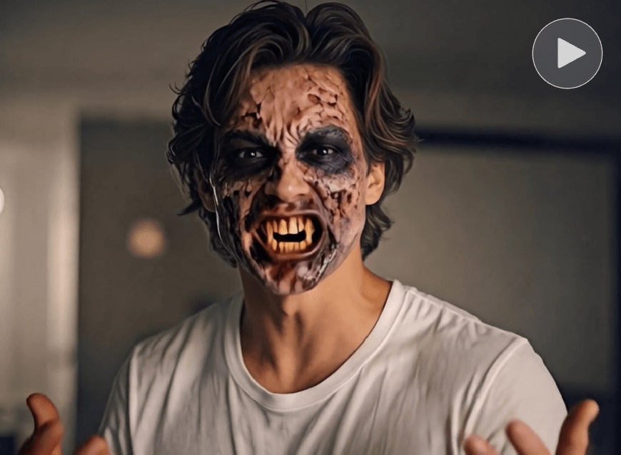 An ai generated halloween video of a male bio zombie