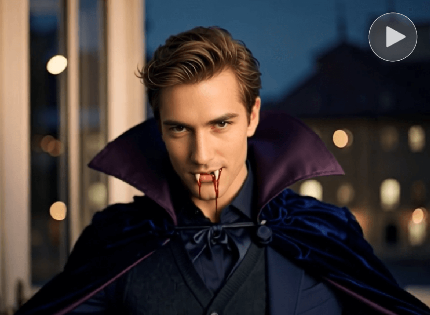 An ai generated halloween video of a male vampire