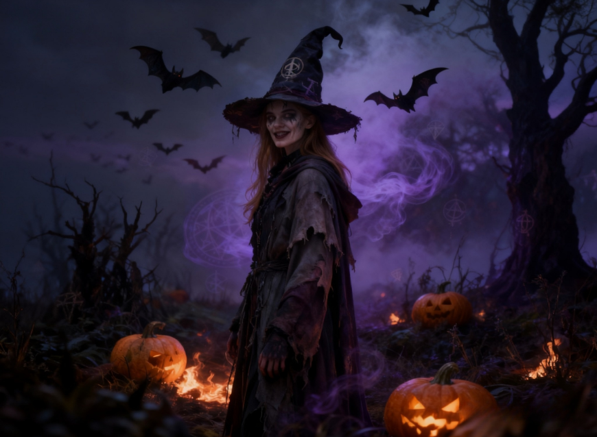 Une sorcière maléfique dans une forêt mystique