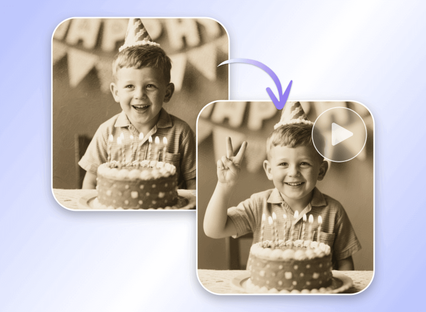 Animate an old birthday photo of a little boy