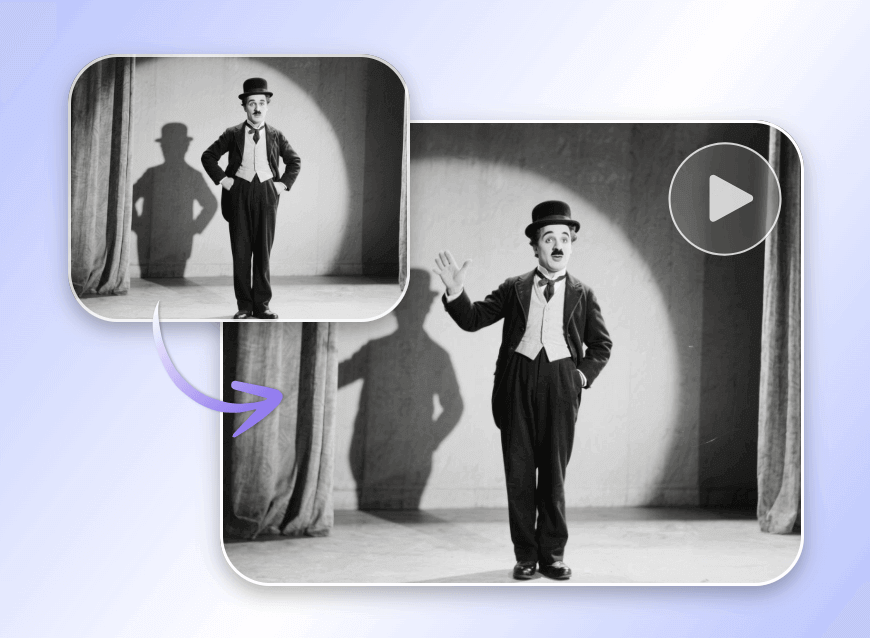 Animate an old photo of a classic movie or tv character