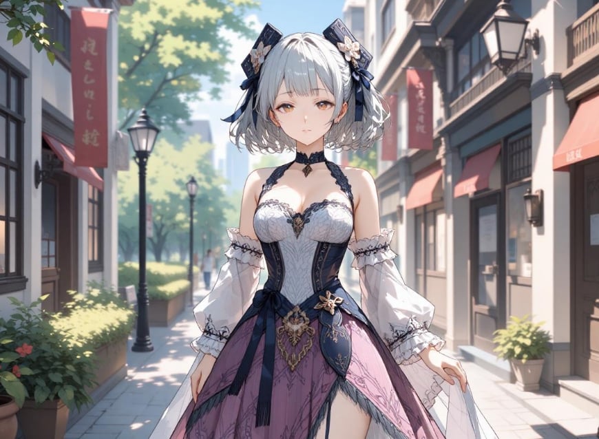 Anime girlfriend in a delicate dress