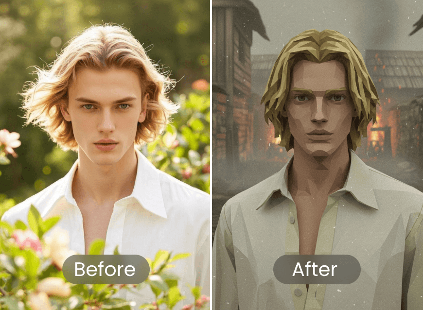 Apply the ps2 filter to a photo of a man with blonde hair with clipfly ps2 filter