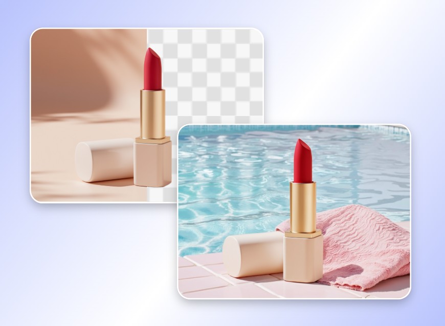 Background changer for e commerce featuring a lipstick