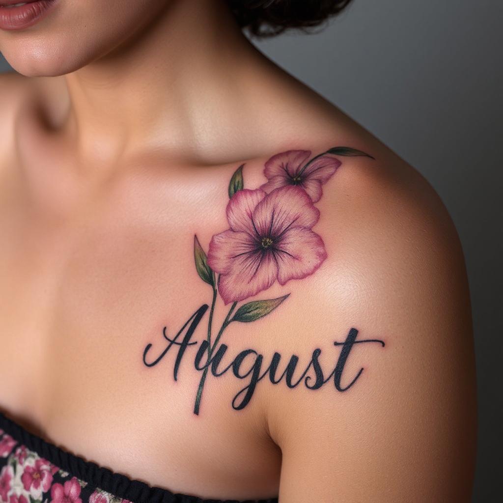 Birth month august flower tattoo on a woman