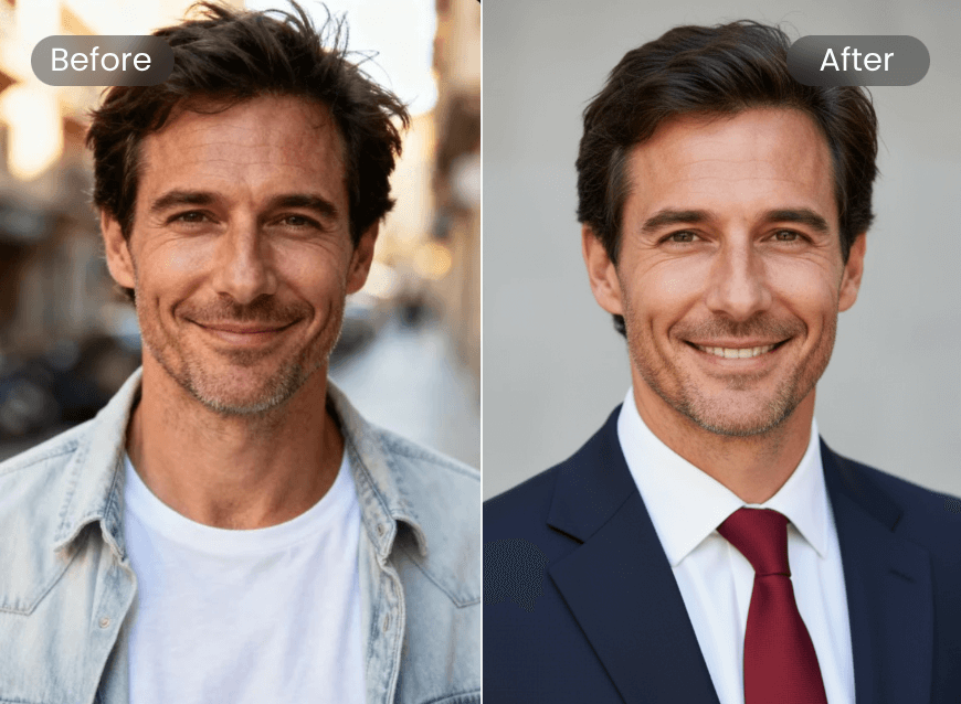 Change a casual photo of a man to a professional headshot