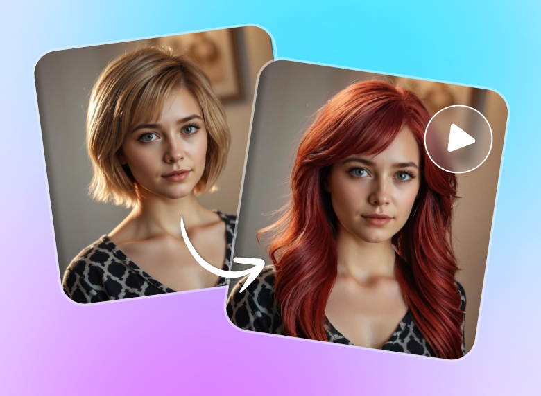 Change a photo of a blond short hair lady to red long hair