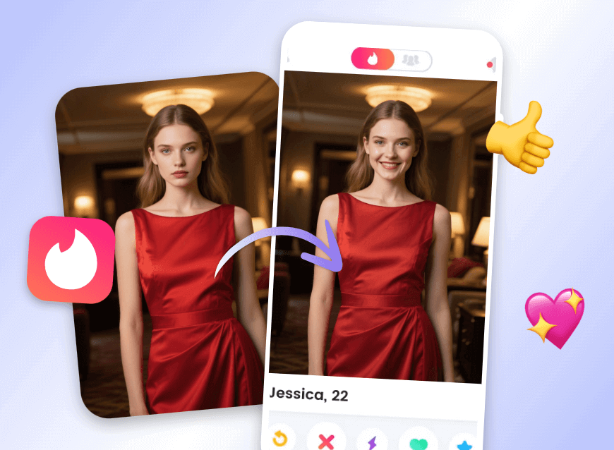 Change a woman face expression and color for dating app use