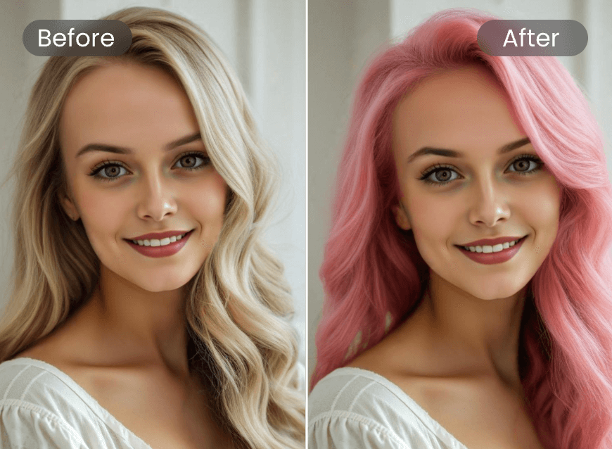Change hair color from blonde to pink with color replacer