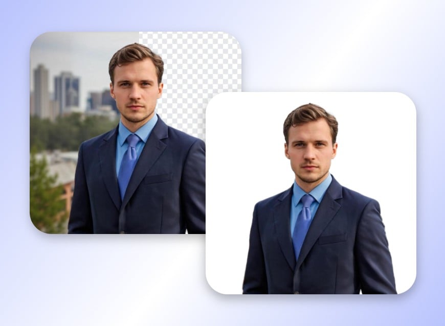 Change portrait BG featuring a professional profile headshot