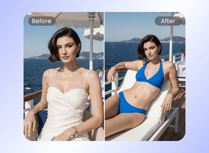 Change pose and clothes for the woman