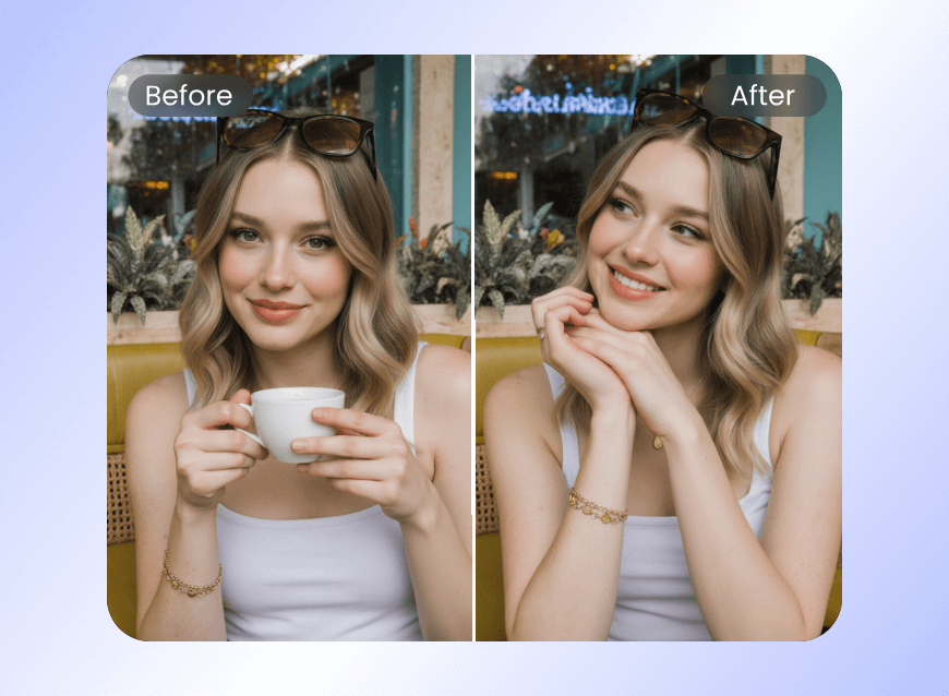 Change pose and facial expressions for the pretty girl