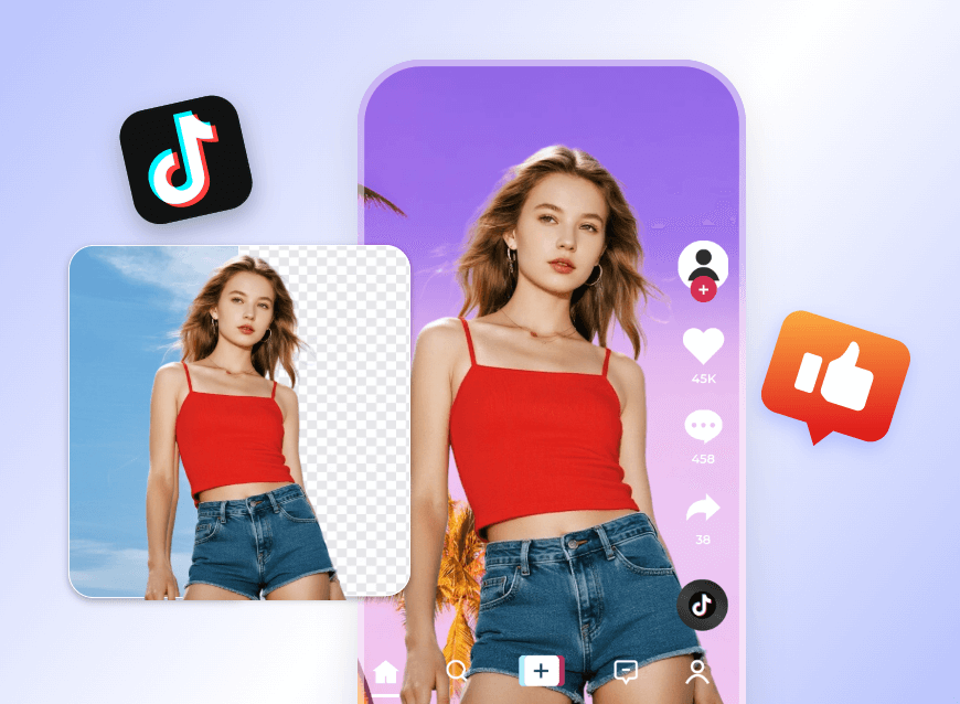 Change the bg color of a png photo of a lady and share it on social media