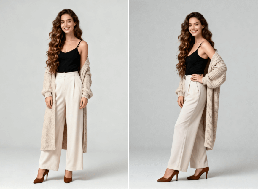 Change the camera angle of a girl photo