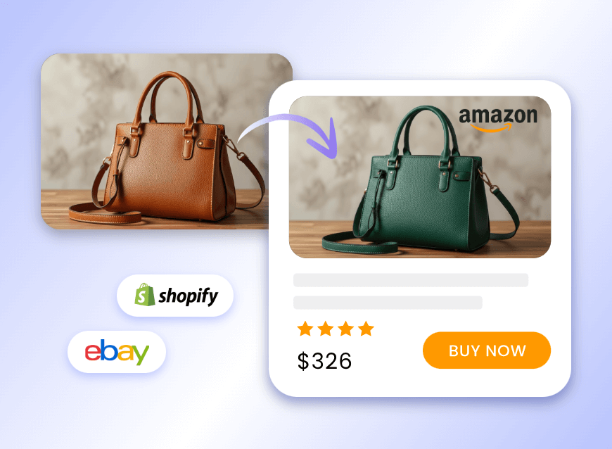 Change the color of a bag from brown to green and use it as an e commerce listing