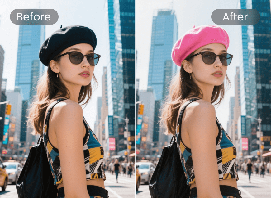 Change the color of a black hat into pink using color changer