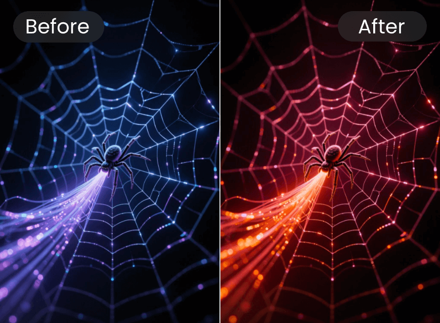 Change the color tone of a image from purple to red with Qwen AI model on Clipfly