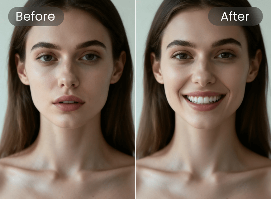 Change the facial expression of a woman into smile with Qwen AI model on Clipfly