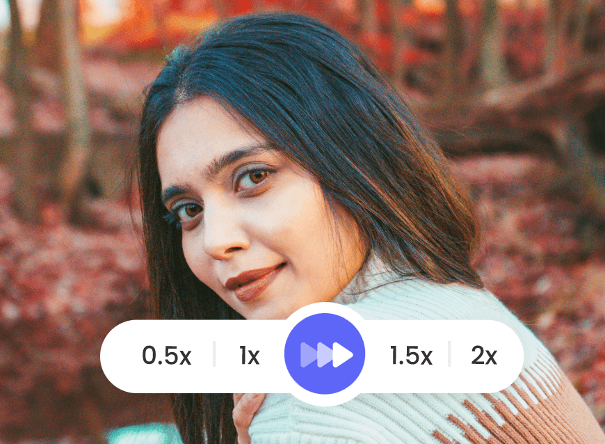 Change the speed of a promo video featuring a lady with black hair