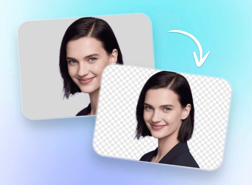 Clipfly automatically makes the png photo of a lady transparent