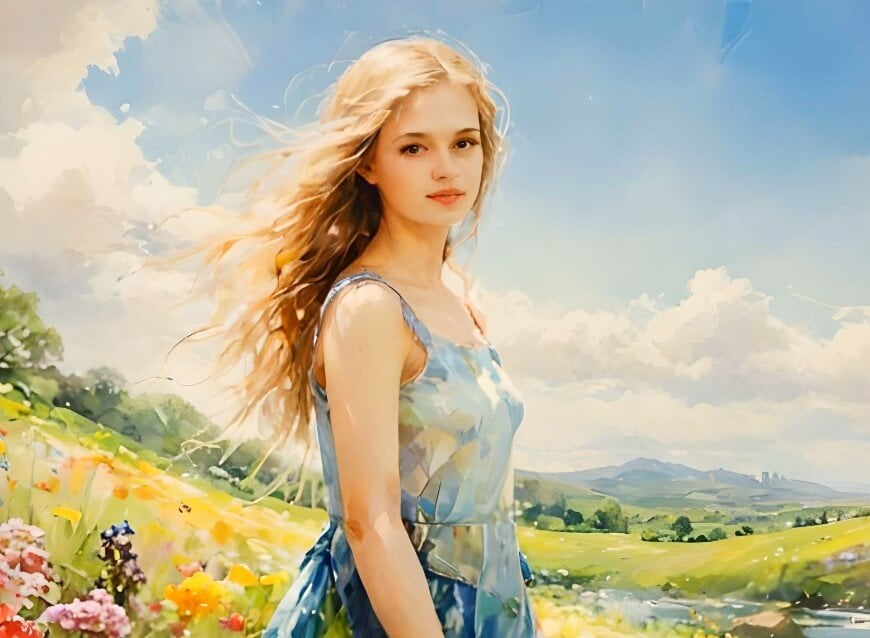 Combine uma garota com um filtro de aquarela no clipfly